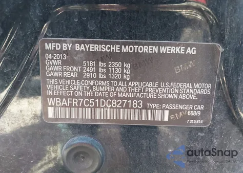 2013 BMW 535I from USA, damaged, VIN WBAFR7C51DC827183